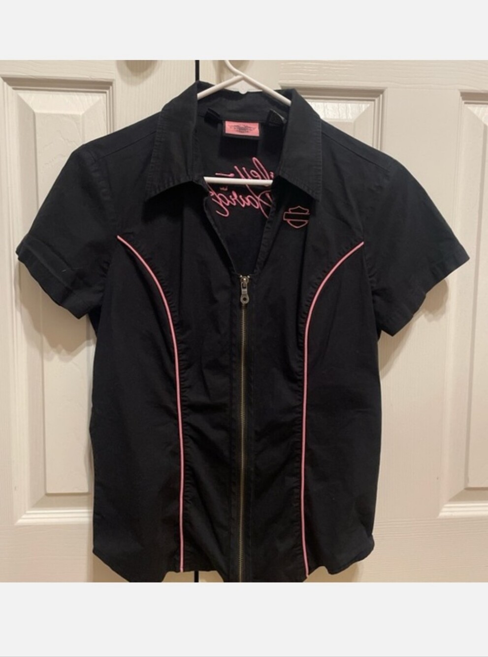 Harley Davidson women's black and pink zip up shirt Size XL VINTAGE